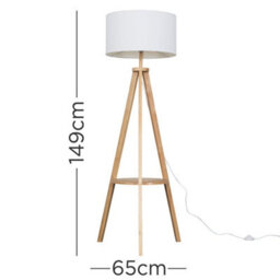 Valuelights Morrigan Natural Wood Shelf Tripod Floor Lamp With White Drum Shade And Bulb - thumbnail 7