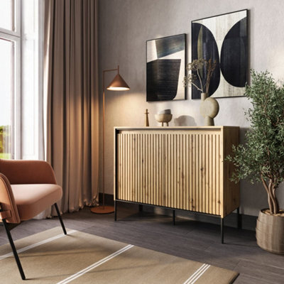 Arte Modern Trend Large Sideboard Cabinet (H1660mm W830mm D400mm) - Oak Artisan With Black Legs - image 1
