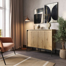 Arte Modern Trend Large Sideboard Cabinet (H1660mm W830mm D400mm) - Oak Artisan With Black Legs