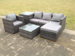 Fimous Lounge Dark Mixed Grey Rattan Sofa Set With 2 Table Stool Outdoor Garden Furniture Patio Side Table 5 Seater - thumbnail 2