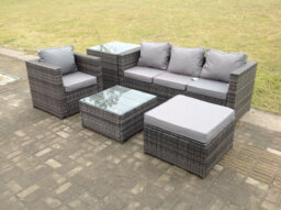 Fimous Lounge Dark Mixed Grey Rattan Sofa Set With 2 Table Stool Outdoor Garden Furniture Patio Side Table 5 Seater - thumbnail 6