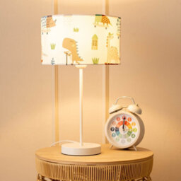 Valuelights Charles White Table Lamp With Cartoon Dino Print Shade And Bulb - thumbnail 1