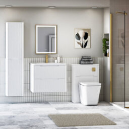 Royal Bathrooms Avenza 700mm Fluted Wall Hung Vanity Unit Matt White 2 Drawer Storage Cabinet With Ceramic Basin - thumbnail 4
