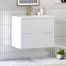 Royal Bathrooms Avenza 700mm Fluted Wall Hung Vanity Unit Matt White 2 Drawer Storage Cabinet With Ceramic Basin - thumbnail 6