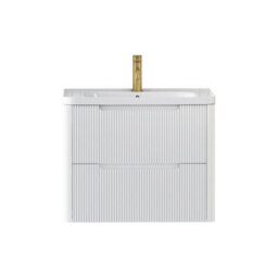 Royal Bathrooms Avenza 700mm Fluted Wall Hung Vanity Unit Matt White 2 Drawer Storage Cabinet With Ceramic Basin - thumbnail 7