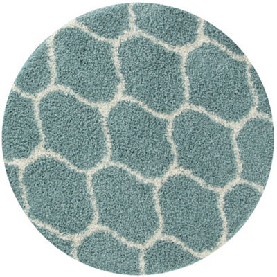 The Rugs Moroccan Shaggy Rugs And Runners Soft Fluffy Trellis Design High Pile Duck Egg Blue And Ivory Living Room Kitchen Hallway 650 - image 1