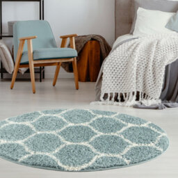 The Rugs Moroccan Shaggy Rugs And Runners Soft Fluffy Trellis Design High Pile Duck Egg Blue And Ivory Living Room Kitchen Hallway 650 - thumbnail 4