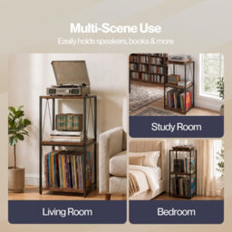 Levede Record Player Stand Side Table With Vinyl Storage 3-Tier Wood Brown - thumbnail 9