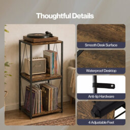 Levede Record Player Stand Side Table With Vinyl Storage 3-Tier Wood Brown - thumbnail 8