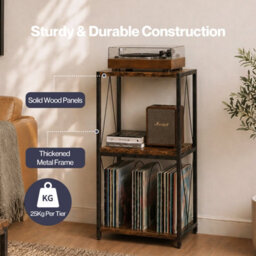 Levede Record Player Stand Side Table With Vinyl Storage 3-Tier Wood Brown - thumbnail 7