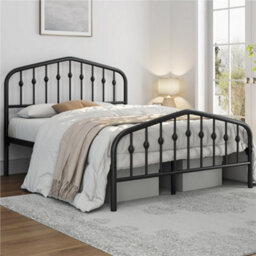 Yaheetech Black 4Ft6 Double Metal Bed Frame With Arched Headboard And Footboard - thumbnail 1