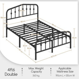 Yaheetech Black 4Ft6 Double Metal Bed Frame With Arched Headboard And Footboard - thumbnail 4
