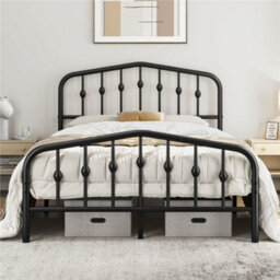 Yaheetech Black 4Ft6 Double Metal Bed Frame With Arched Headboard And Footboard - thumbnail 2