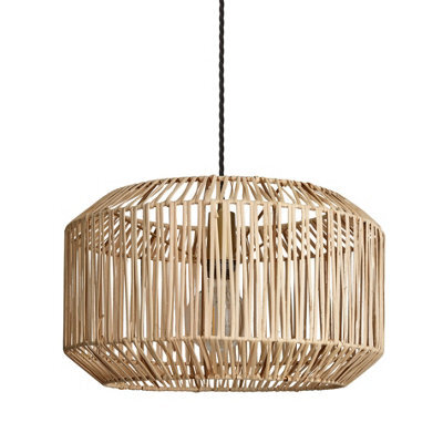 Industville Boho Rattan Ceiling Pendant - 18 Inch - Drum, Natural - image 1