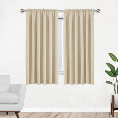 Bedlooms Cream Thermal Insulated Blackout Pencil Pleat Short Window Curtain (Pair) 46 X 54 Inches With Tie Backs Two - image 1