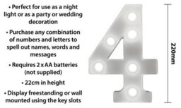 St Helens Home And Garden Battery Operated 3D Led Number 4 Light - thumbnail 2