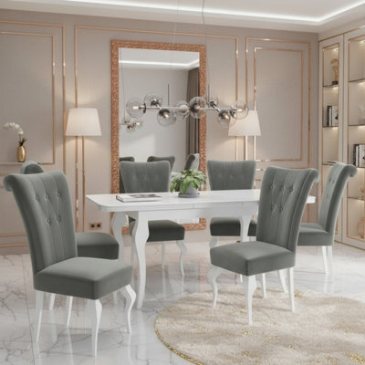 Lara Extendable Dining Table Set With 6 St63 Dining Chairs Mdf Hdf Chipboard Wood 140 To 180 Cm White And Grey - image 1