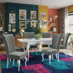 Lara Extendable Dining Table Set With 6 St63 Dining Chairs Mdf Hdf Chipboard Wood 140 To 180 Cm White And Grey - thumbnail 2