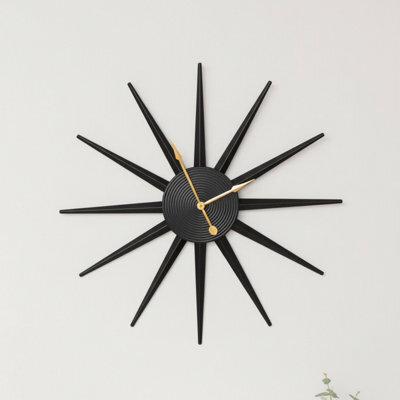 Melody Maison Black Metal Starburst Detail Wall Clock - 60Cm X 60Cm - image 1