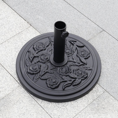 Living And Home Black Vintage Floral Pattern Cement Freestanding Parasol Base Outdoor Umbrella Stand, Load Capacity 10Kg - image 1