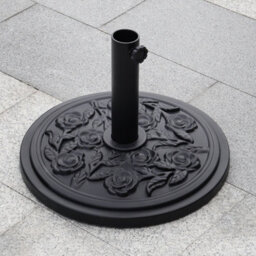 Living And Home Black Vintage Floral Pattern Cement Freestanding Parasol Base Outdoor Umbrella Stand, Load Capacity 10Kg - thumbnail 2