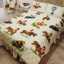Thelwell Antics Duvet Cover Set, King Size Bed, Equestrian Cartoon Horses Pony Comic, Cream