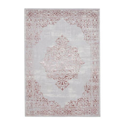 Rose Silver Traditional Bordered Abstract Easy To Clean Dining Room Bedroom & Living Room Rug-120Cm X 170Cm
