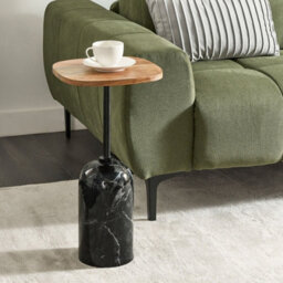 Wyld and Coco Conte Living Round Side Table, Acacia Wood Top, Black Metal Base, 30 Cm. - thumbnail 2