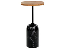 Wyld and Coco Conte Living Round Side Table, Acacia Wood Top, Black Metal Base, 30 Cm. - thumbnail 1