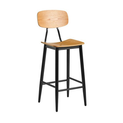 Yuli Bar Stool - Ply Oak & Black Steel Frame. - image 1