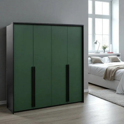 Arte Genua 4-Door Wardrobe - Bottle Green With Handles, Modern Storage 210Cm - image 1