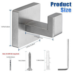 4 Pack Bathroom Set, Brushed Silver, Towel Hook, Wall Hook, Home Hook, Stainless Steel - thumbnail 5