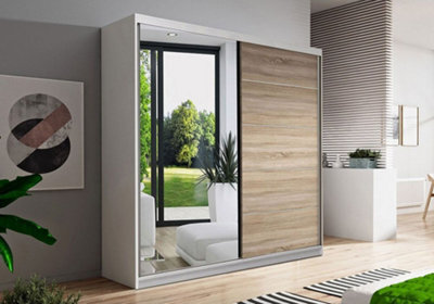 Vista 05 150X200X61Cm Sliding Door Wardrobe With Mirror Sonoma  Front + White Matt Body - image 1