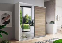 Vista 05 150X200X61Cm Sliding Door Wardrobe With Mirror Sonoma  Front + White Matt Body - thumbnail 1