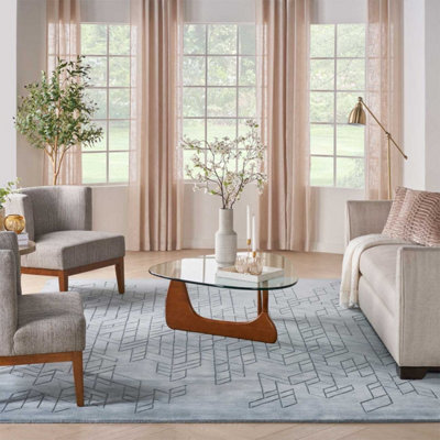 Blue Geometric Modern Wool Rug For Living Room Bedroom & Dining Room-236Cm X 297Cm
