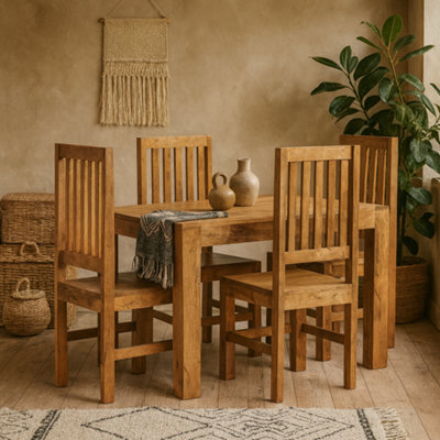 Wyld Haus Manila 120Cm Light Mango Wood Dining Set With 4 Slatted Chairs - image 1