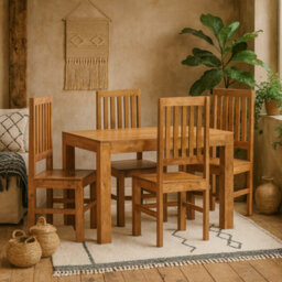 Wyld Haus Manila 120Cm Light Mango Wood Dining Set With 4 Slatted Chairs - thumbnail 2