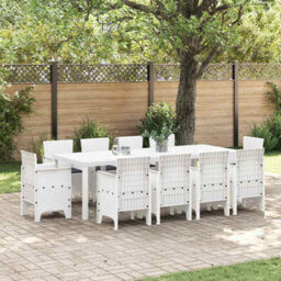 Berkfield Garden Dining Set 11 Pcs White Polt Rattan - thumbnail 1