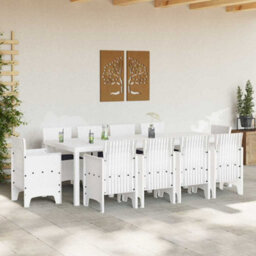 Berkfield Garden Dining Set 11 Pcs White Polt Rattan - thumbnail 3