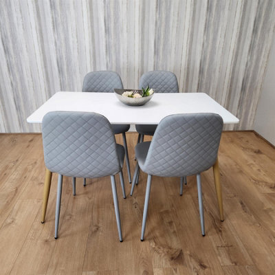 Kosy Koala Modern Rectangle White Dining Table Set With 4 Grey Chairs Dining Room Furniture - image 1