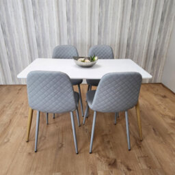 Kosy Koala Modern Rectangle White Dining Table Set With 4 Grey Chairs Dining Room Furniture - thumbnail 1