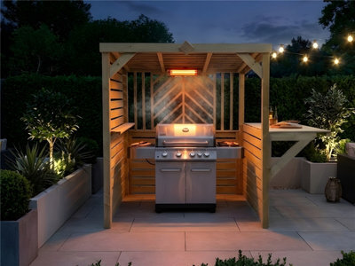 Edecks Deluxe The Meze Wooden Bbq Shelter With Foldout Bar Top 6 X 7Ft - Chevron Rear Outdoor Garden Diy Barbecue Grill Gazebo - image 1