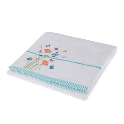 Homescapes Turkish Cotton Embroidered Butterfly White Bath Towel