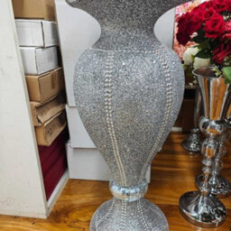 Biznest X Large 80Cm Shiny Sparkly Mirror Crushed Diamond Glitter Flower Pot Silver Floor Vase Luxury Home Decor (Silver Style 2)