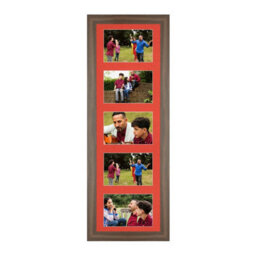 AK Frames 26X8 Walnut Sleek Multi Photo Frame With Poppy Red Mount - Holds 5 Apertures (5X) 6X4 Photos