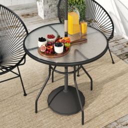 Outsunny Outdoor Round Dining Table Tempered Glass Top W/ Parasol Hole 100Cm - thumbnail 9