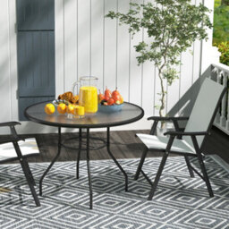 Outsunny Outdoor Round Dining Table Tempered Glass Top W/ Parasol Hole 100Cm - thumbnail 8