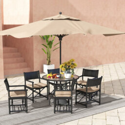 Outsunny Outdoor Round Dining Table Tempered Glass Top W/ Parasol Hole 100Cm - thumbnail 7