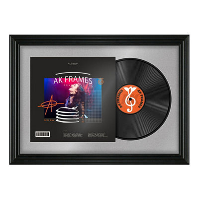 "AK Frames 25X17"" Black Swept Vinyl Record Frame With Silver Mount For 12 Inch Lp Cover & Disc - Overlapped Design" - image 1