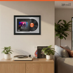 "AK Frames 25X17"" Black Swept Vinyl Record Frame With Silver Mount For 12 Inch Lp Cover & Disc - Overlapped Design" - thumbnail 5